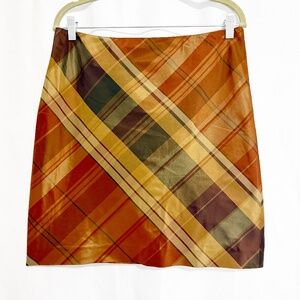 Ralph Lauren Black Label Orange Silk Plaid Mini Skirt Size 10